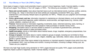 YMYL excerpt from Google Search Quality Rating Guideline